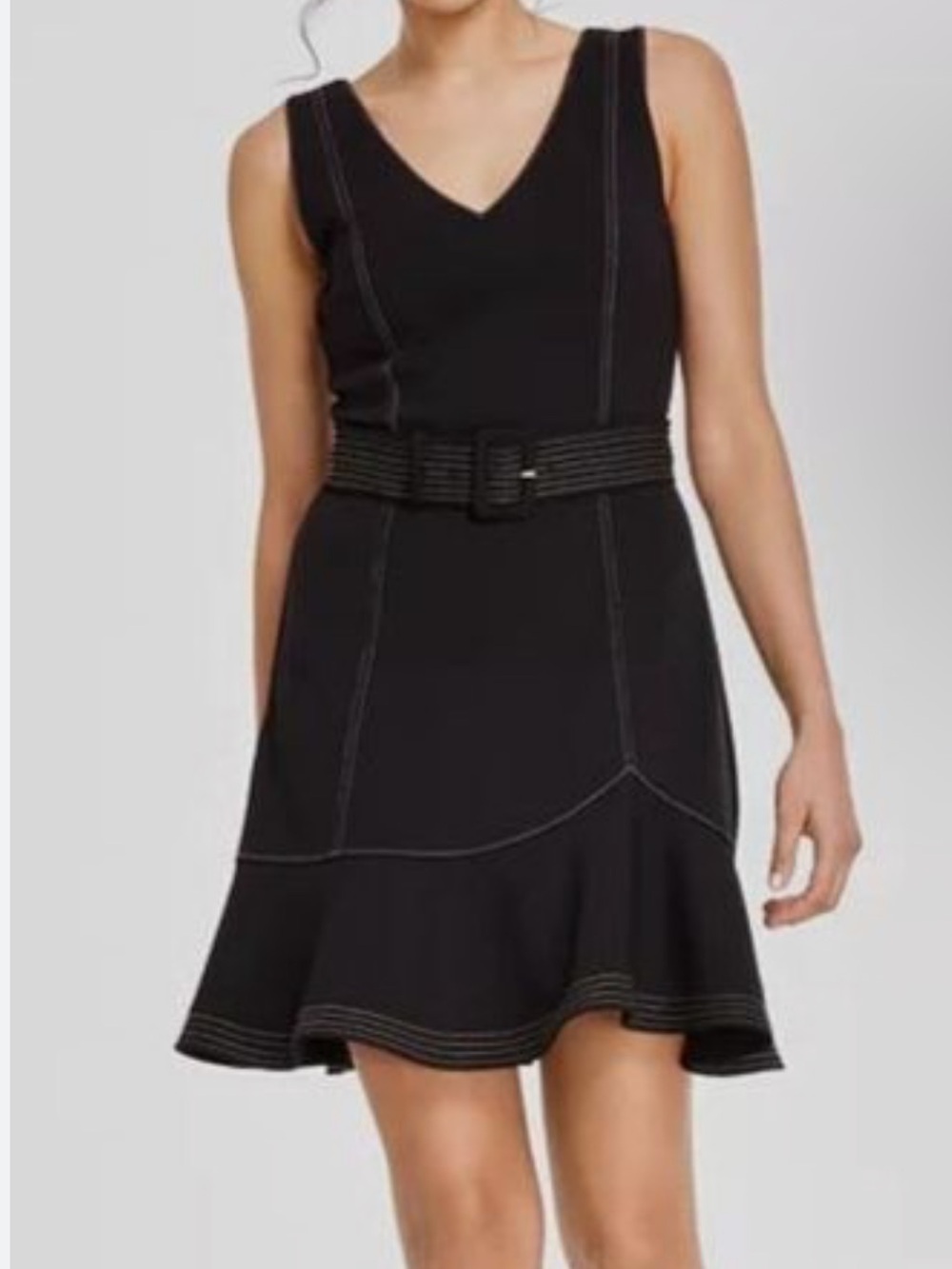 KARL LAGERFELD PARIS Womens Black Belted Scuba Crepe Dress Size 12